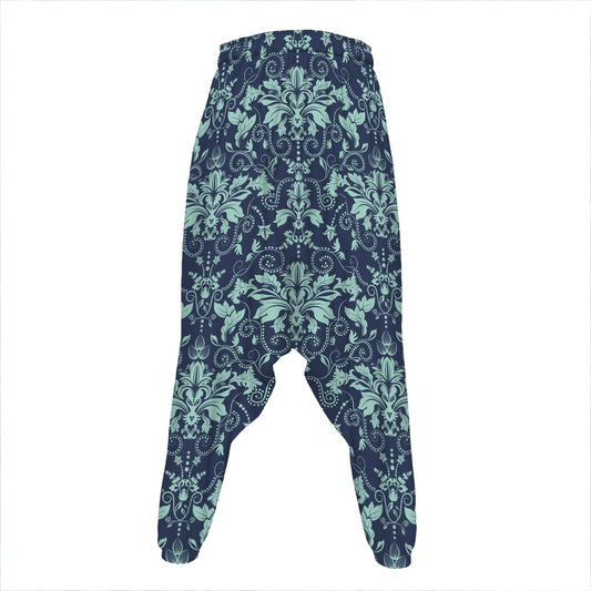 Blue And Teal Damask Pattern Print Hammer Pants