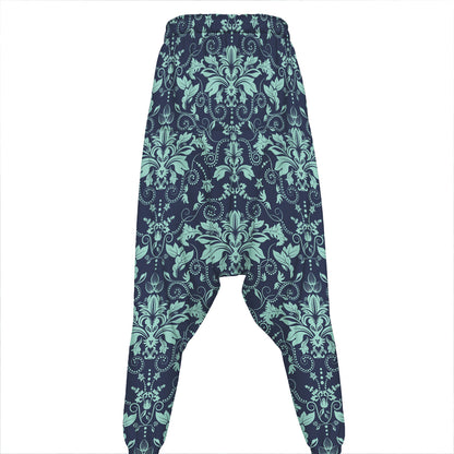 Blue And Teal Damask Pattern Print Hammer Pants