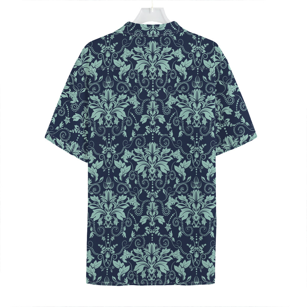 Blue And Teal Damask Pattern Print Hawaiian Shirt