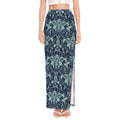 Blue And Teal Damask Pattern Print High Slit Maxi Skirt