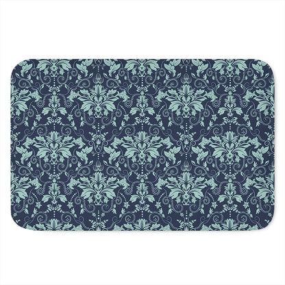 Blue And Teal Damask Pattern Print Indoor Door Mat