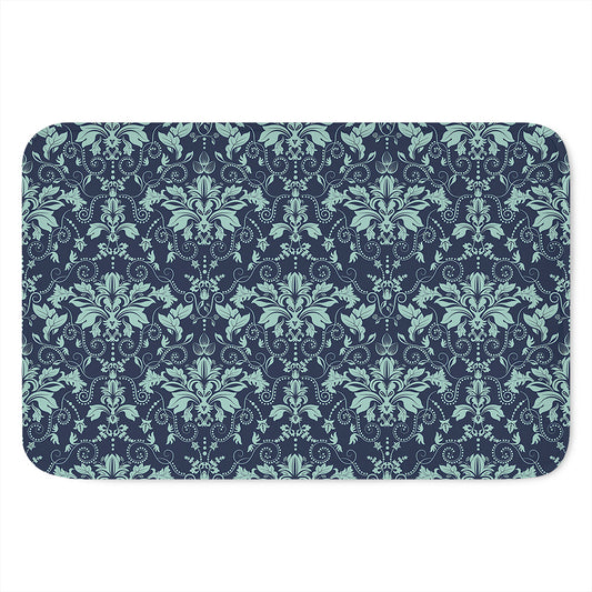 Blue And Teal Damask Pattern Print Indoor Door Mat