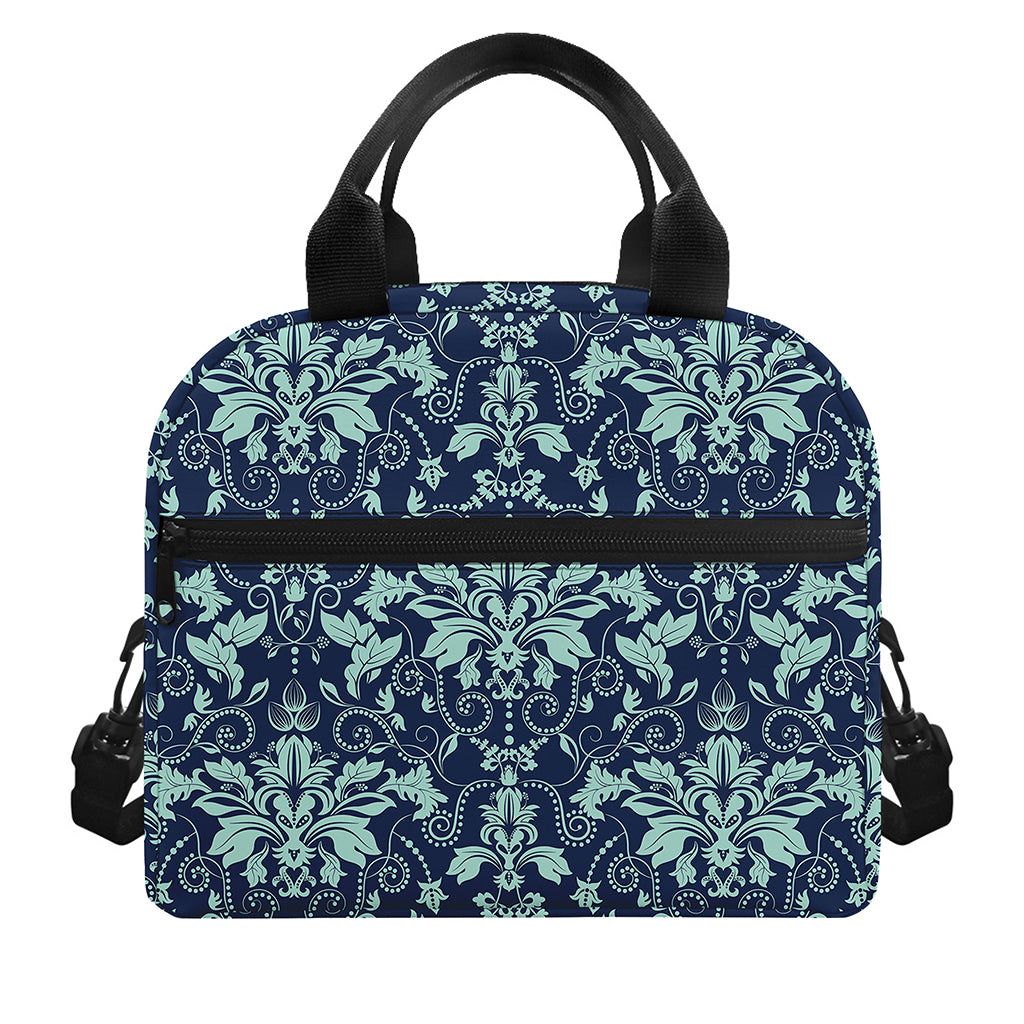 Blue And Teal Damask Pattern Print Insulated Lunch Bag