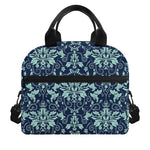 Blue And Teal Damask Pattern Print Insulated Lunch Bag