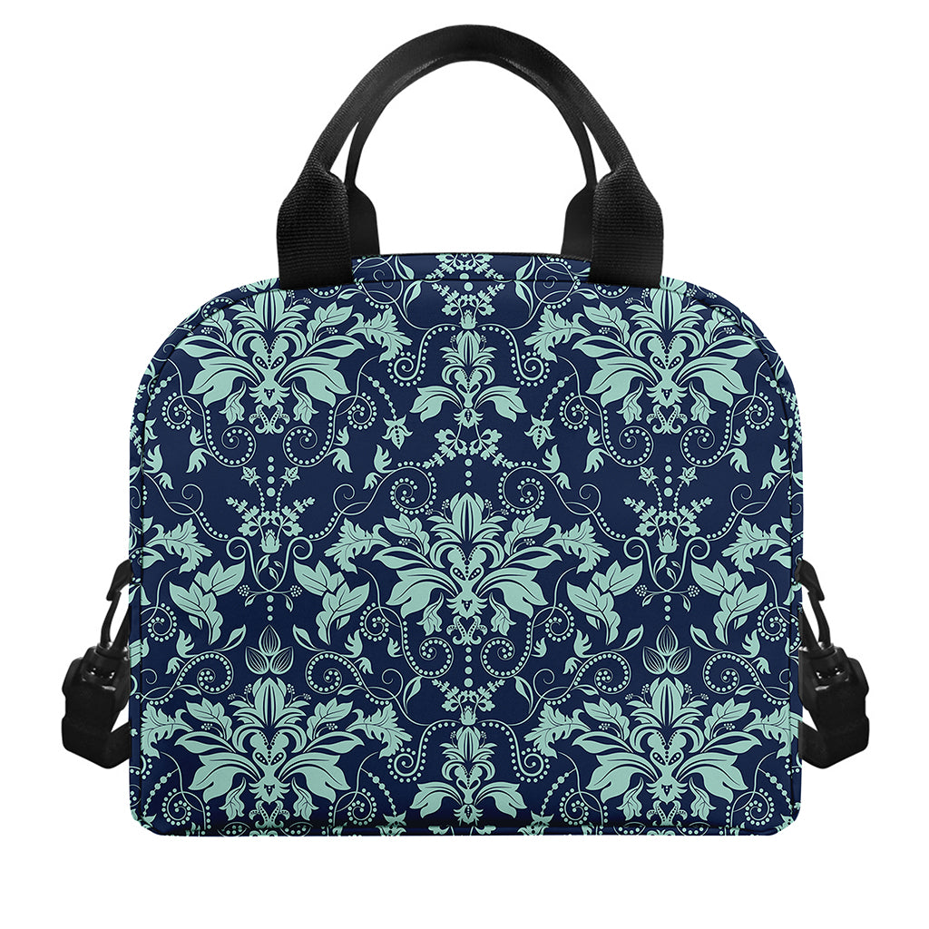 Blue And Teal Damask Pattern Print Insulated Lunch Bag