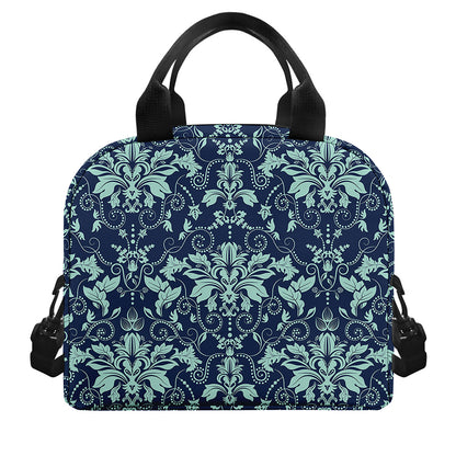 Blue And Teal Damask Pattern Print Insulated Lunch Bag
