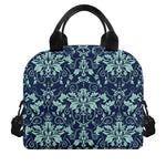 Blue And Teal Damask Pattern Print Insulated Lunch Bag