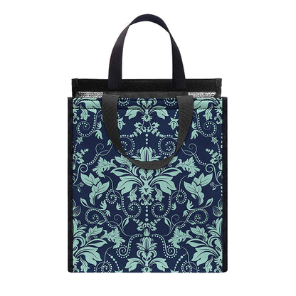 Blue And Teal Damask Pattern Print Insulated Lunch Tote