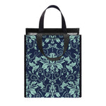 Blue And Teal Damask Pattern Print Insulated Lunch Tote
