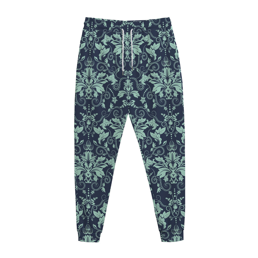 Blue And Teal Damask Pattern Print Jogger Pants