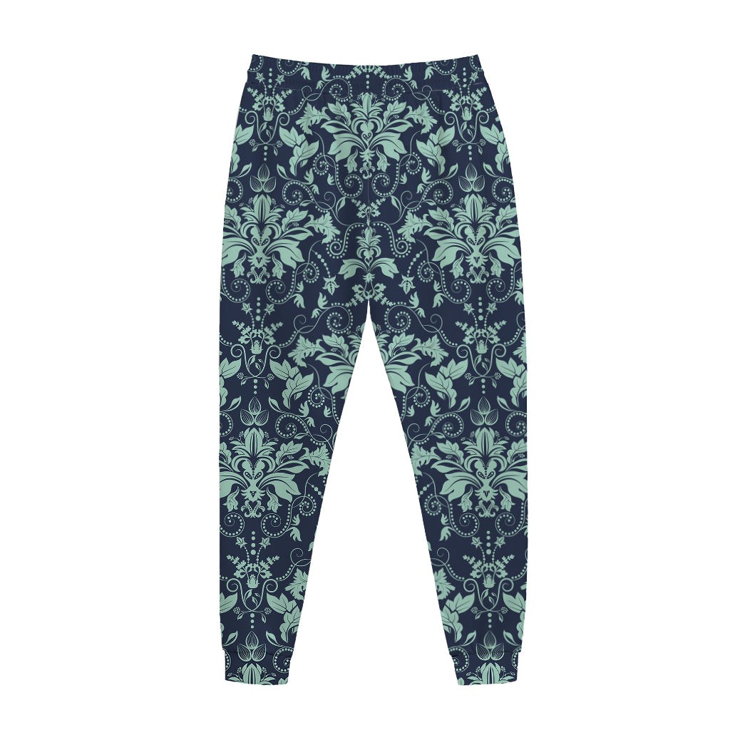 Blue And Teal Damask Pattern Print Jogger Pants