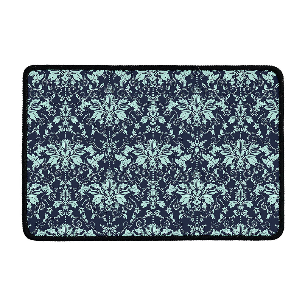 Blue And Teal Damask Pattern Print Kitchen Mat