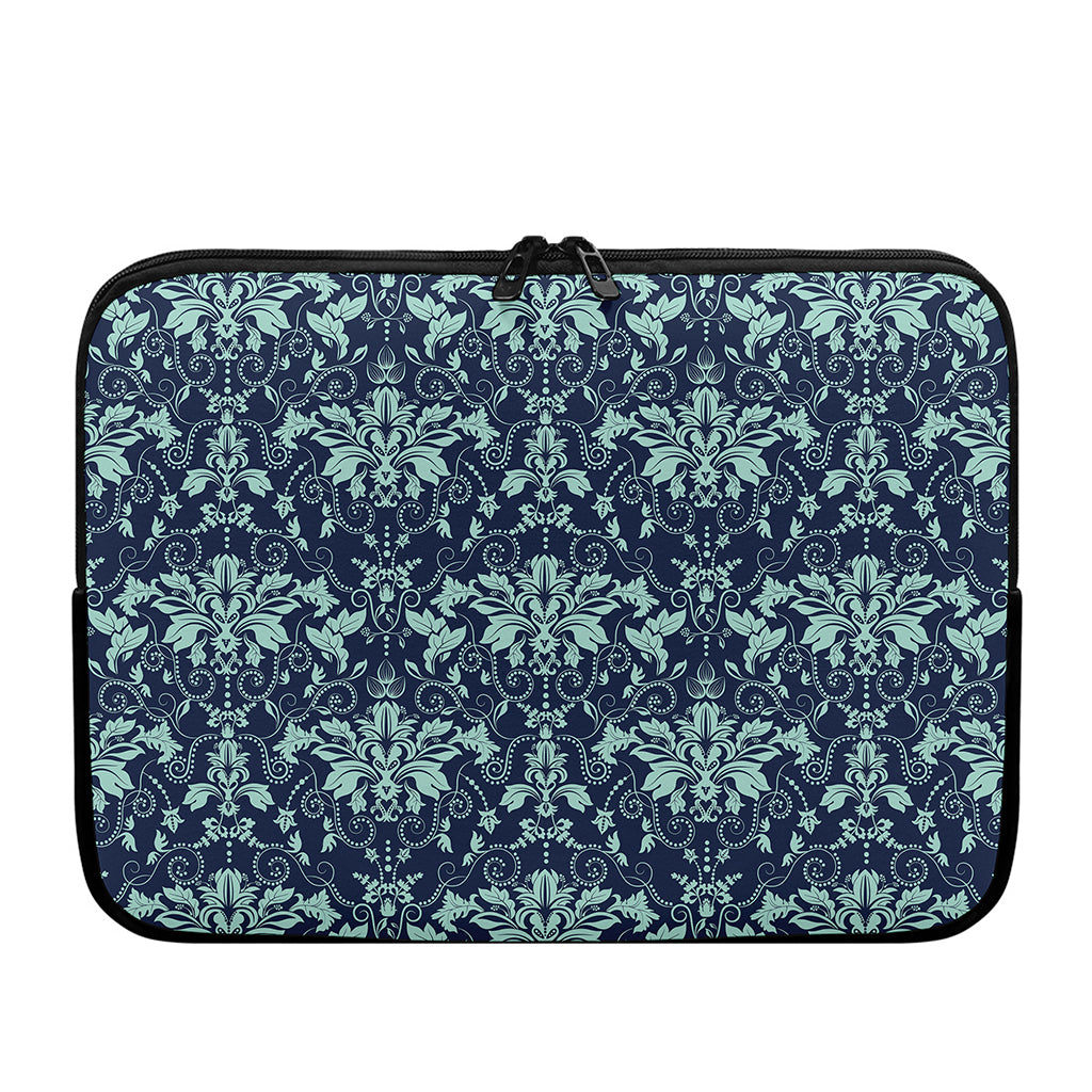 Blue And Teal Damask Pattern Print Laptop Sleeve