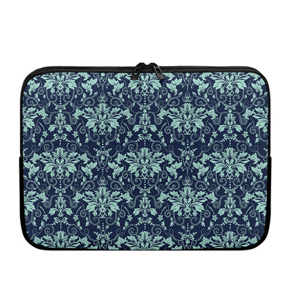 Blue And Teal Damask Pattern Print Laptop Sleeve