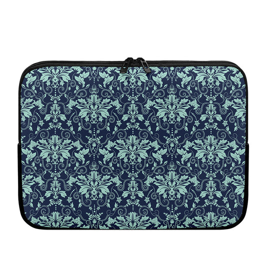 Blue And Teal Damask Pattern Print Laptop Sleeve