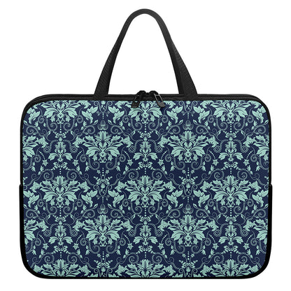 Blue And Teal Damask Pattern Print Laptop Sleeve With Handle