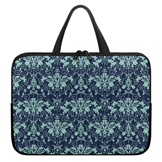 Blue And Teal Damask Pattern Print Laptop Sleeve With Handle