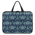 Blue And Teal Damask Pattern Print Laptop Sleeve With Handle
