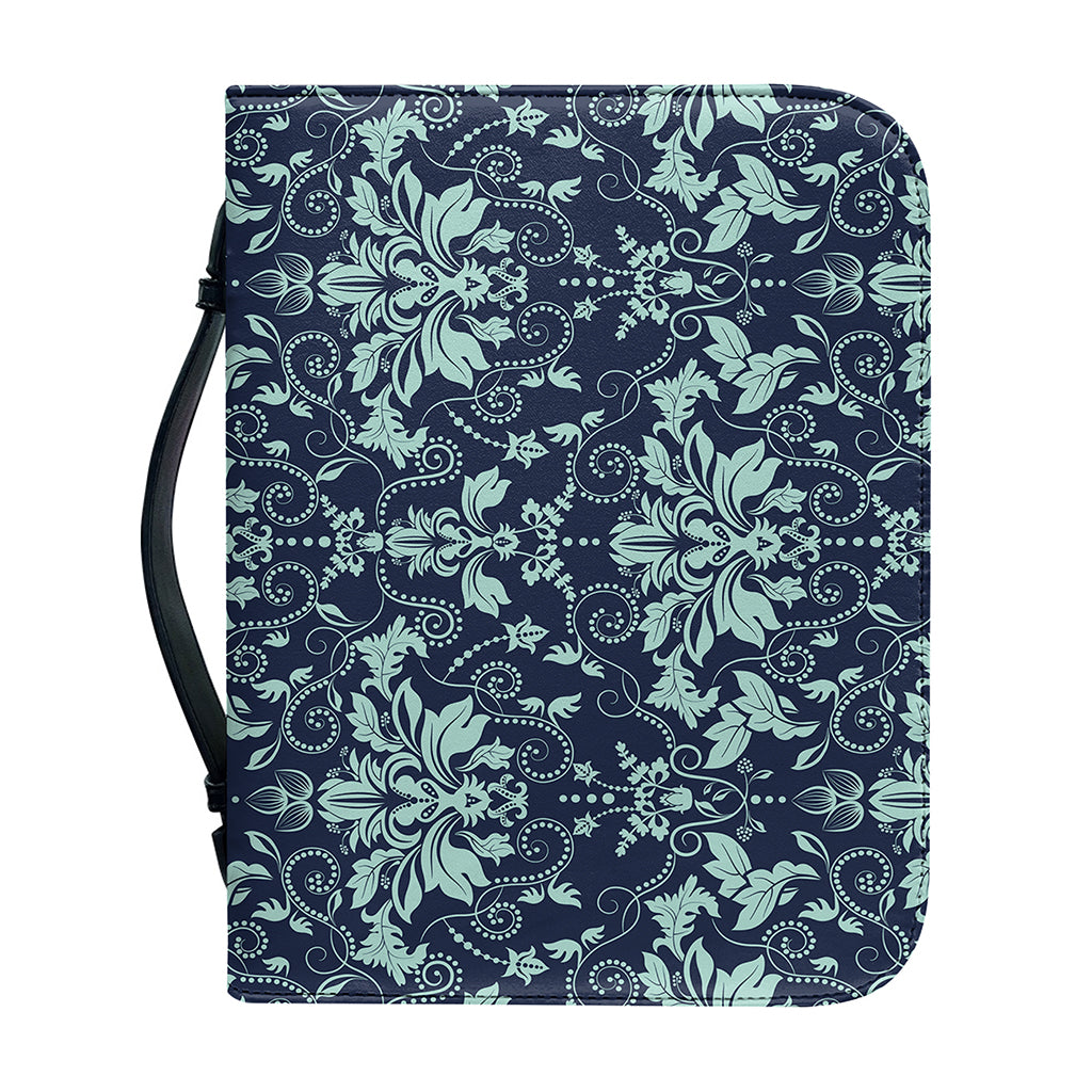 Blue And Teal Damask Pattern Print Leather Bible Cover