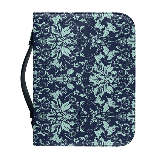 Blue And Teal Damask Pattern Print Leather Bible Cover