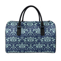 Blue And Teal Damask Pattern Print Leather Duffel Bag