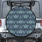 Blue And Teal Damask Pattern Print Leather Spare Tire Cover