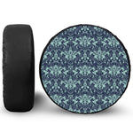 Blue And Teal Damask Pattern Print Leather Spare Tire Cover