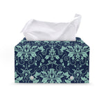 Blue And Teal Damask Pattern Print Leather Tissue Box Cover