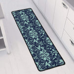 Blue And Teal Damask Pattern Print Long Kitchen Mat