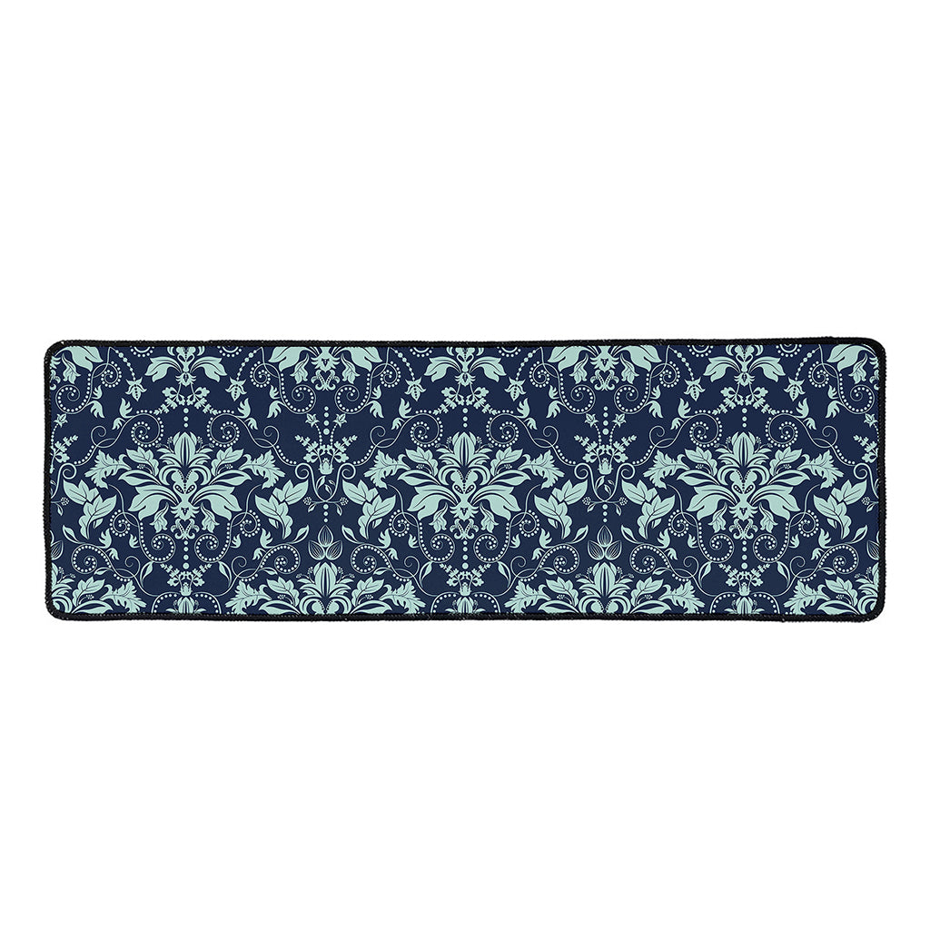 Blue And Teal Damask Pattern Print Long Kitchen Mat