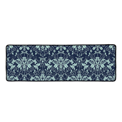 Blue And Teal Damask Pattern Print Long Kitchen Mat