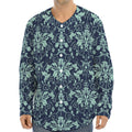 Blue And Teal Damask Pattern Print Long Sleeve Baseball Jersey