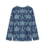 Blue And Teal Damask Pattern Print Long Sleeve Short Coat