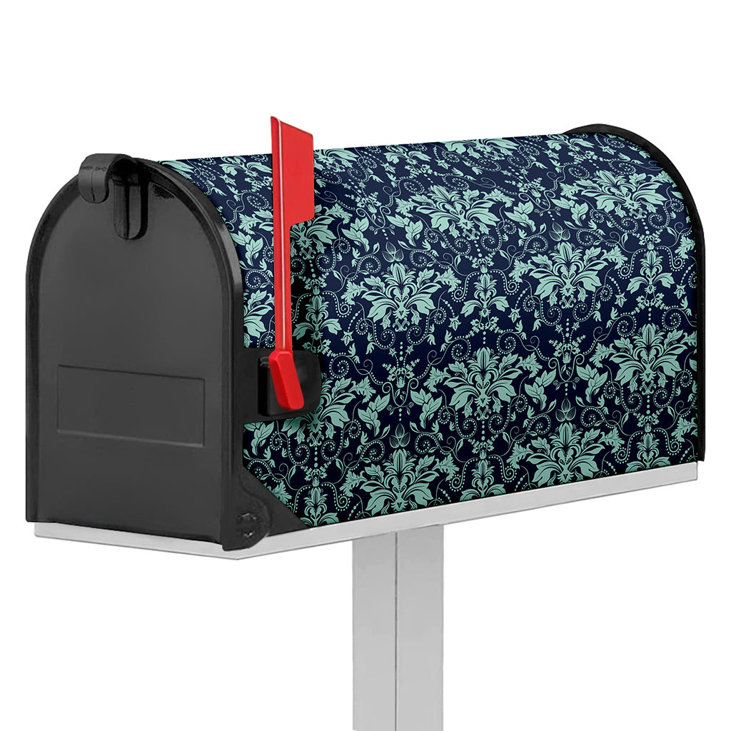 Blue And Teal Damask Pattern Print Mailbox Cover