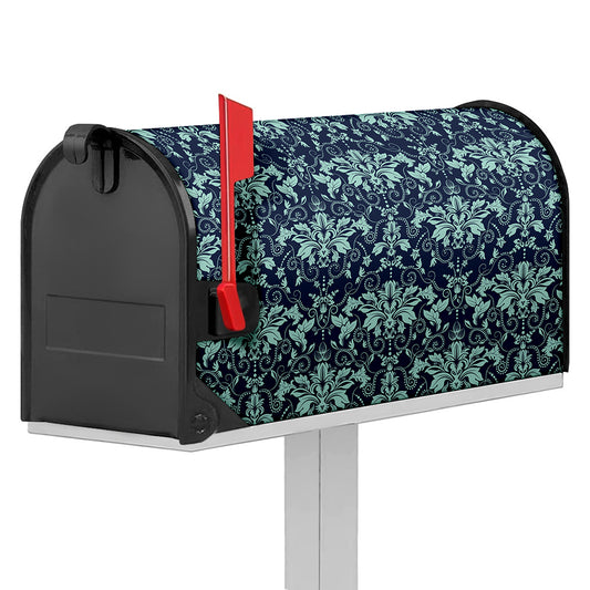 Blue And Teal Damask Pattern Print Mailbox Cover