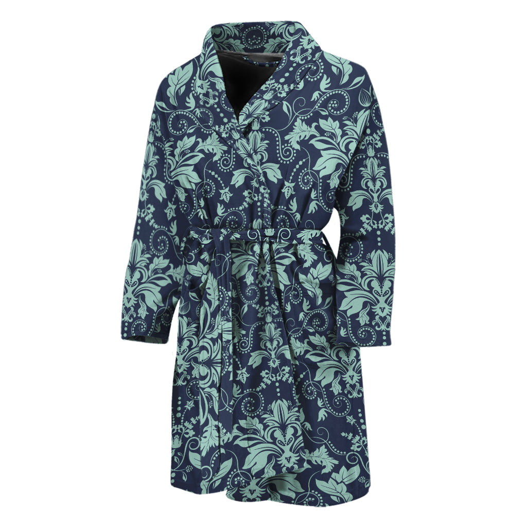Blue And Teal Damask Pattern Print Men's Bathrobe