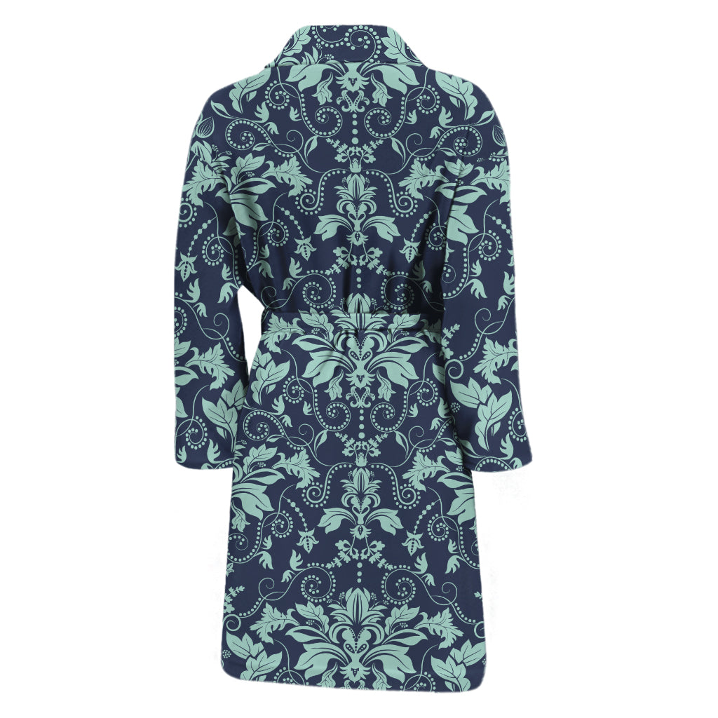 Blue And Teal Damask Pattern Print Men's Bathrobe