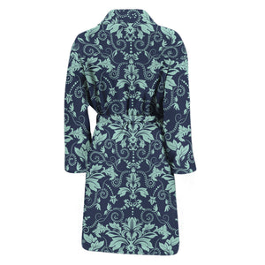 Blue And Teal Damask Pattern Print Men's Bathrobe