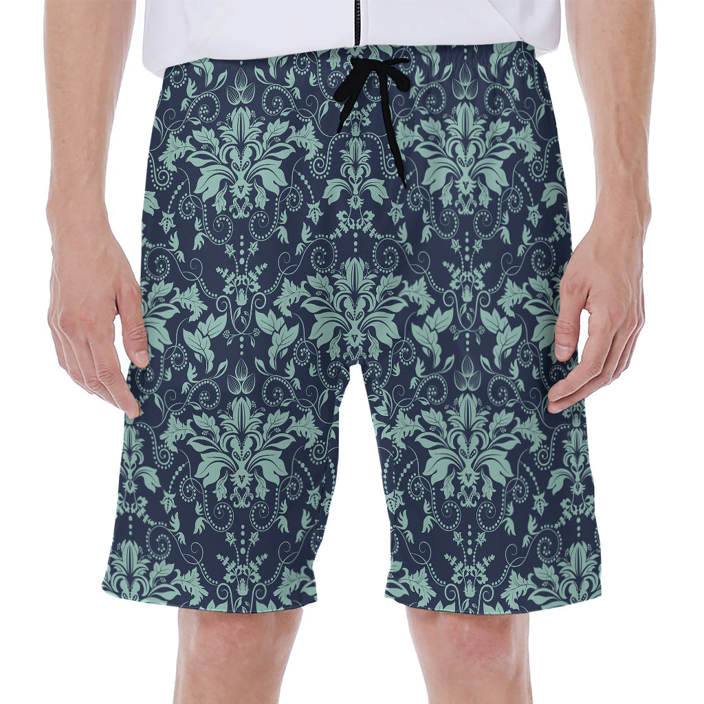 Blue And Teal Damask Pattern Print Men's Beach Shorts