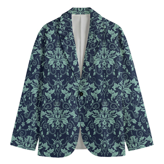 Blue And Teal Damask Pattern Print Men's Blazer