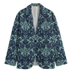 Blue And Teal Damask Pattern Print Men's Blazer