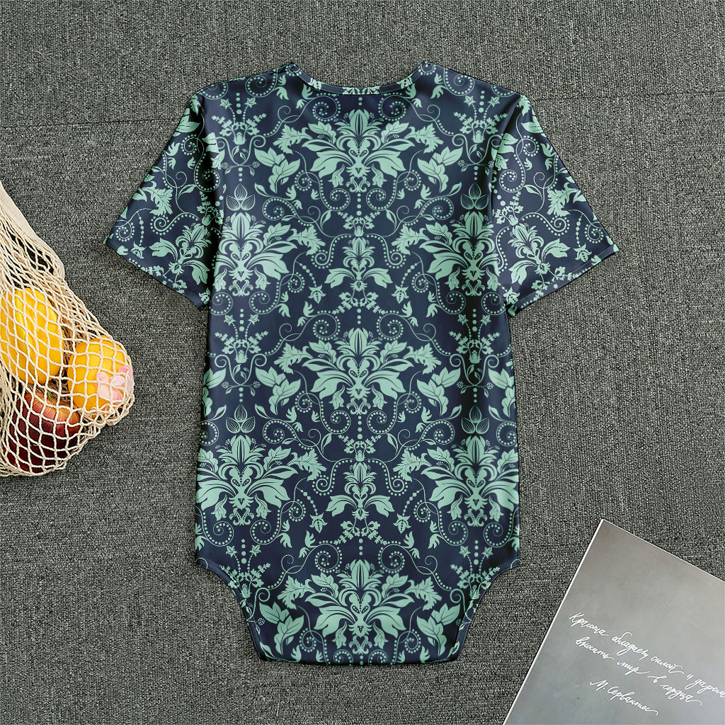Blue And Teal Damask Pattern Print Men's Bodysuit