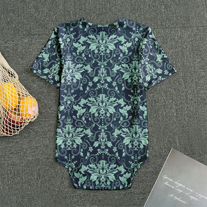 Blue And Teal Damask Pattern Print Men's Bodysuit
