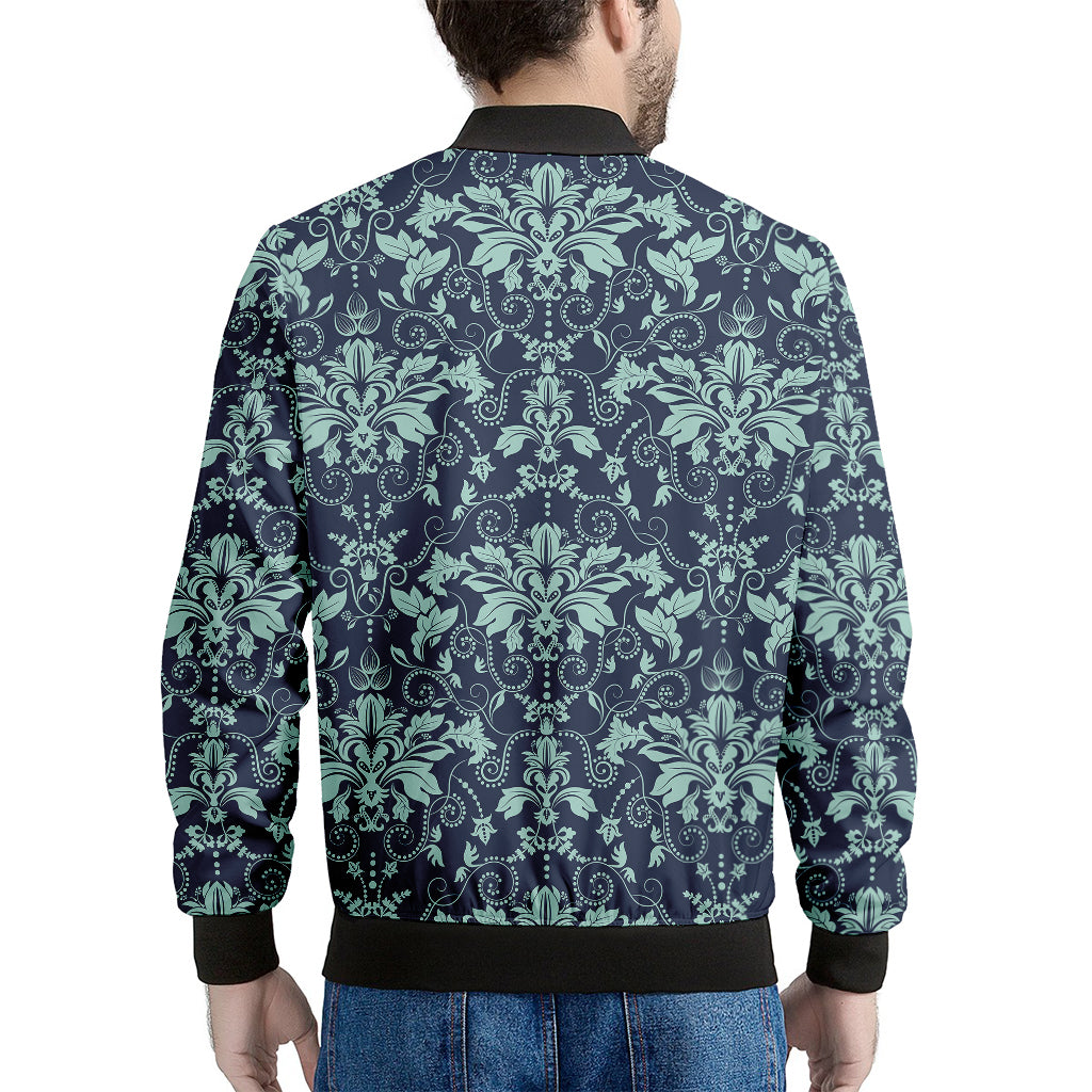 Blue And Teal Damask Pattern Print Men's Bomber Jacket