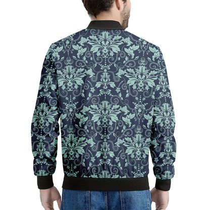 Blue And Teal Damask Pattern Print Men's Bomber Jacket