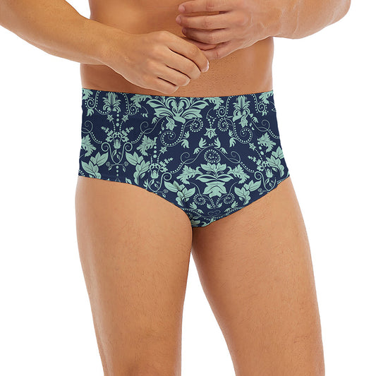 Blue And Teal Damask Pattern Print Men's Briefs