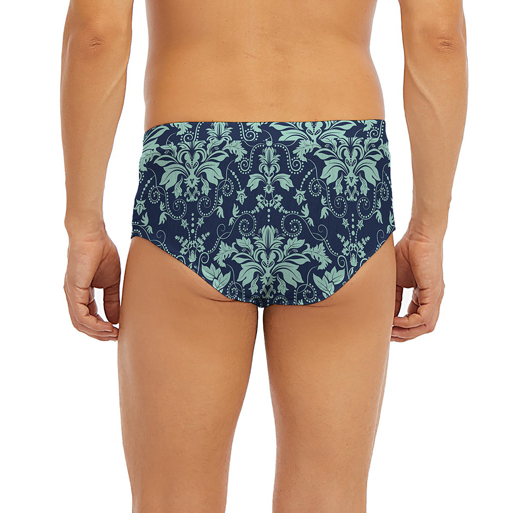 Blue And Teal Damask Pattern Print Men's Briefs