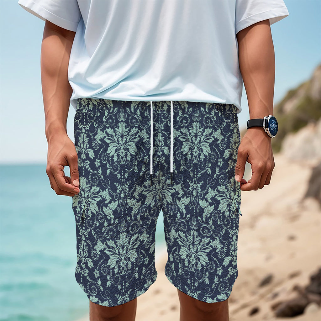 Blue And Teal Damask Pattern Print Men's Cargo Shorts