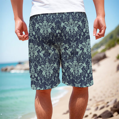 Blue And Teal Damask Pattern Print Men's Cargo Shorts