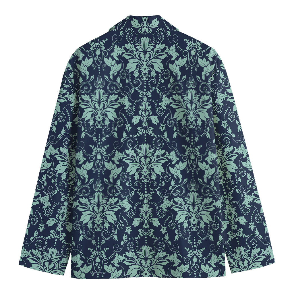 Blue And Teal Damask Pattern Print Men's Cotton Blazer